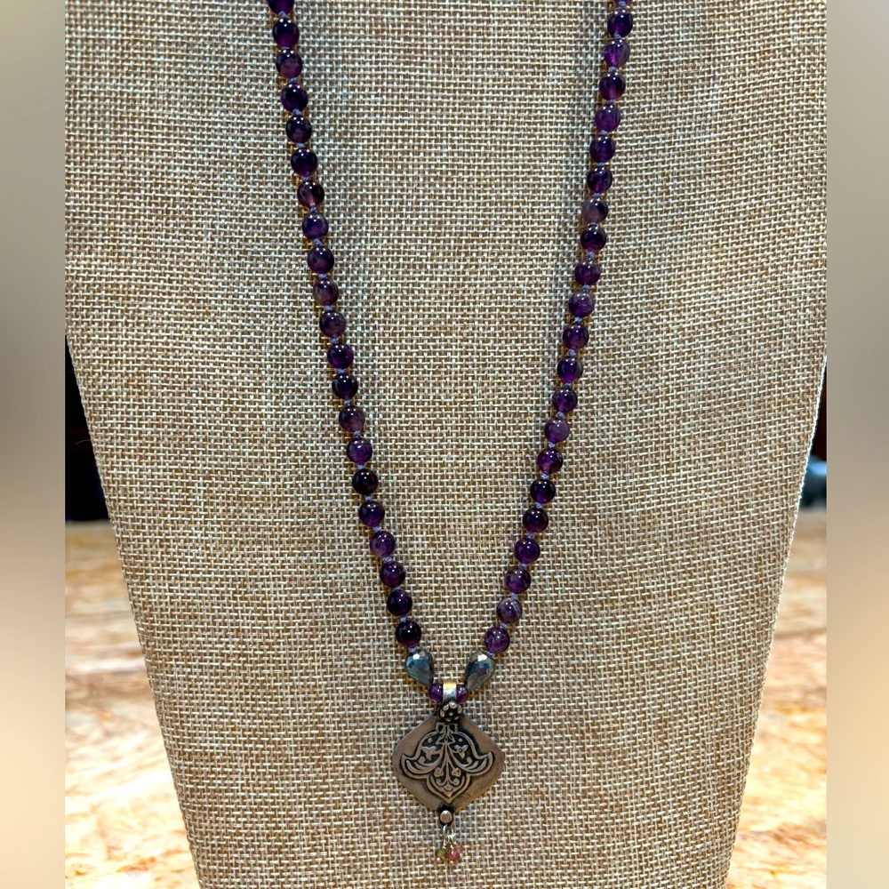 Amethyst, Labradorite, and Silver Pendant Necklace